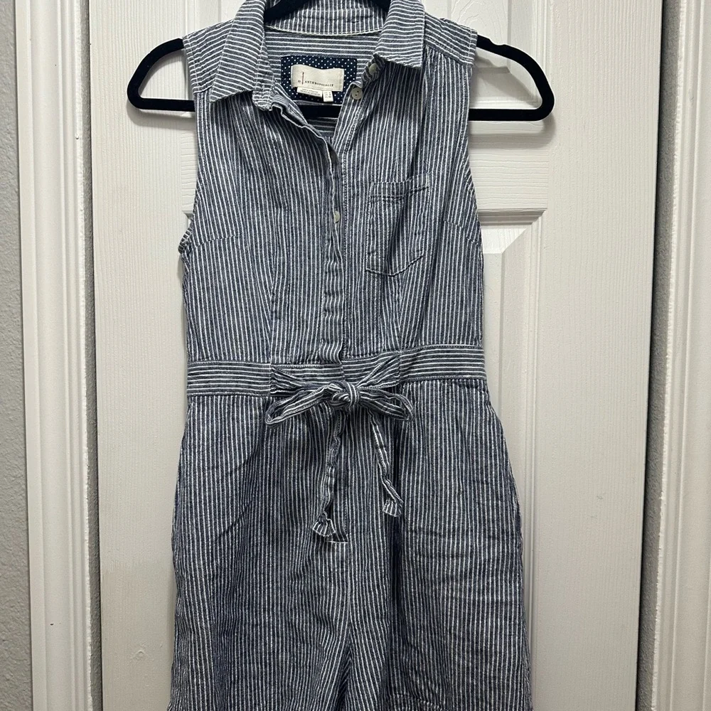 Anthropologie Blue Striped Jumpsuit - Picture 2 of 8